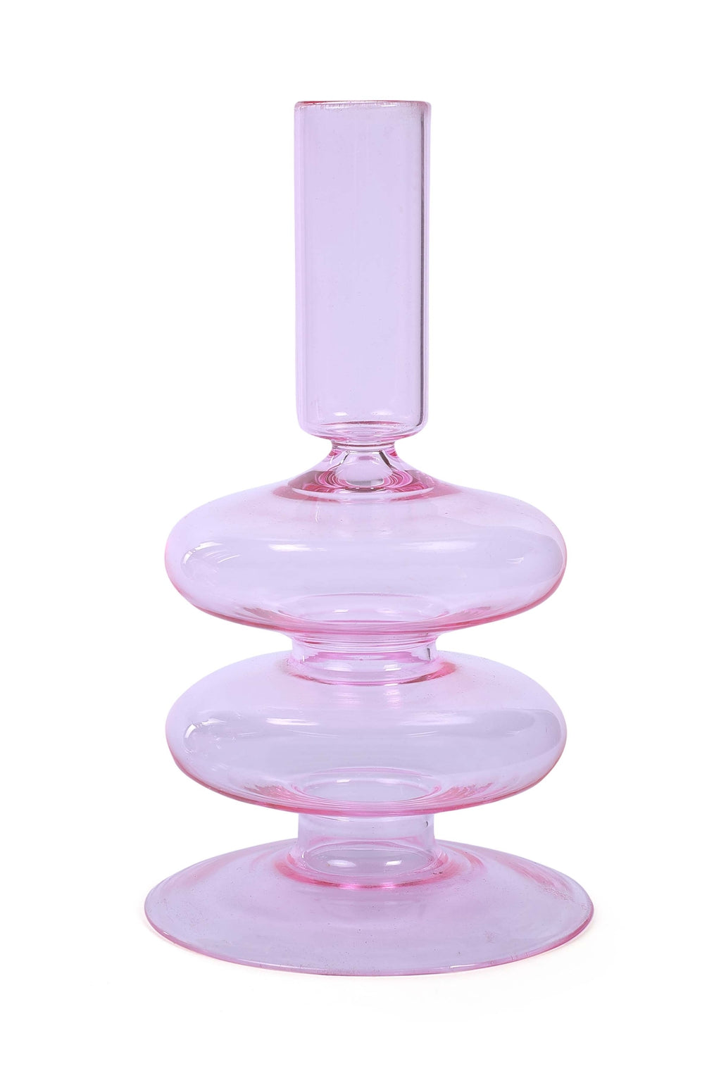 Retro Wavy Glass Candlestick Holder - Pink