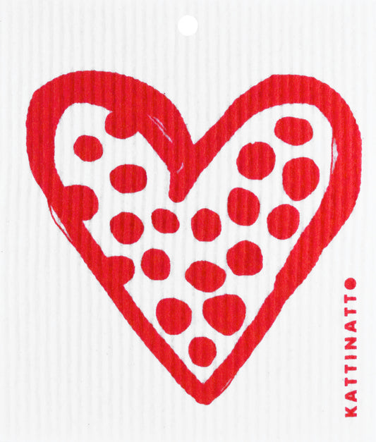 Swedish Dishcloth - Red Polka Dot Heart