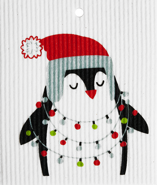 Swedish Dishcloth - Penguin with Lights