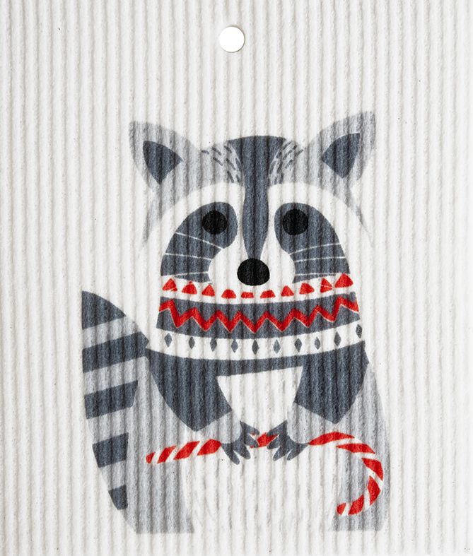 Swedish Dishcloth - Raccoon with Candy Cane