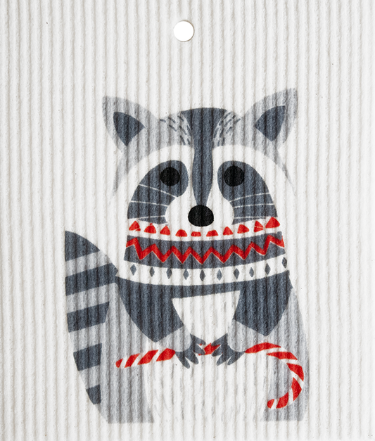 Swedish Dishcloth - Raccoon with Candy Cane