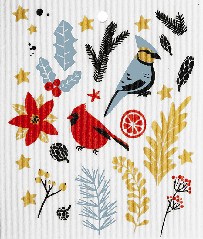 Swedish Dishcloth - Cardinal & Blue Jay