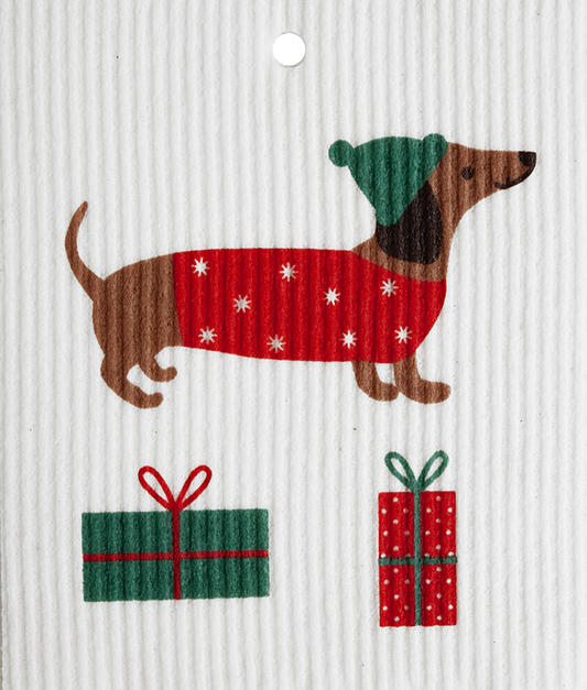 Swedish Dishcloth - Dachshund with Presents