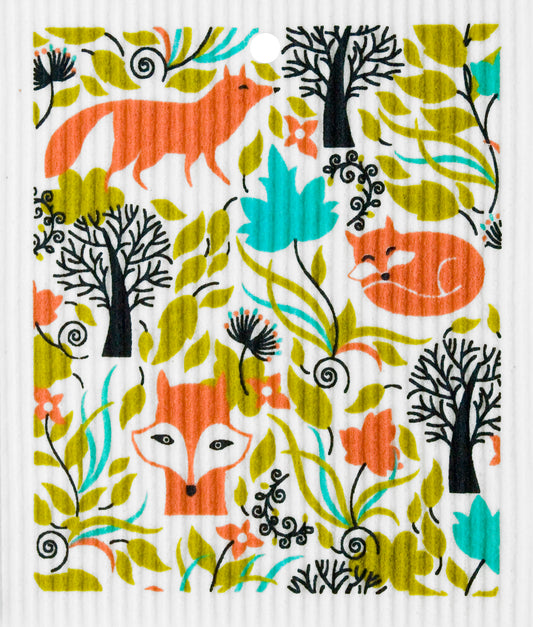 Swedish Dishcloth - Foxes in Forest