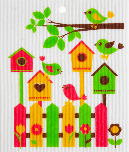 Swedish Dishcloth - Birdhouses & Fence