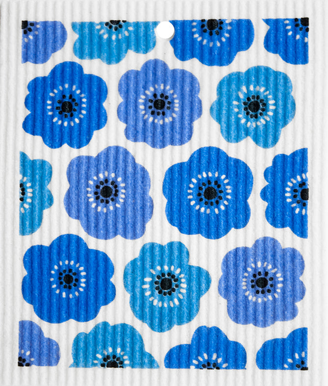 Swedish Dishcloth - Blue Flowers