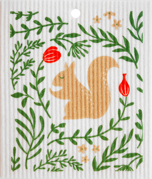 Swedish Dishcloth - Floral Squirrel