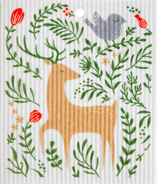 Swedish Dishcloth - Floral Deer & Bird