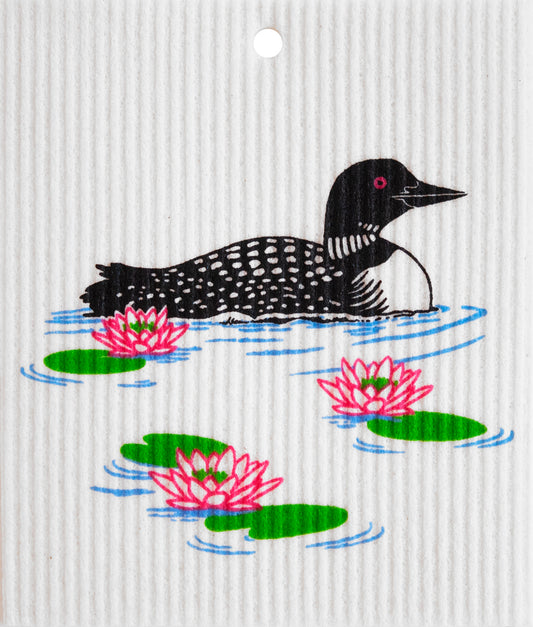 Swedish Dishcloth - Loon in Water Lilies