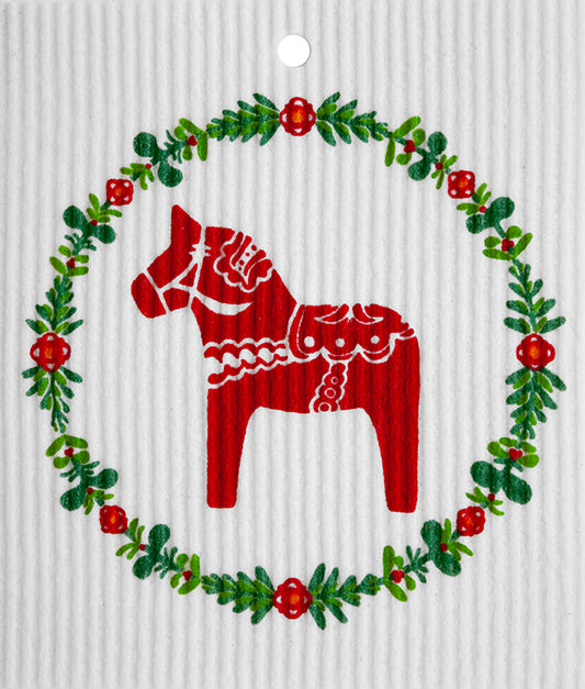 Swedish Dishcloth - Red Dala Horse