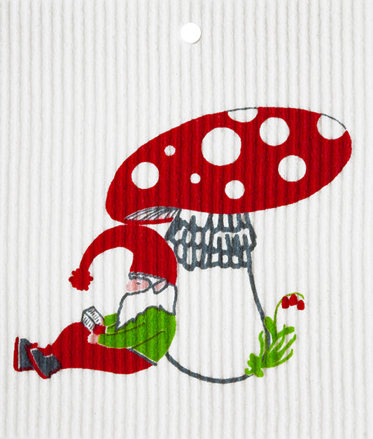 Swedish Dishcloth - Nisse Resting on Mushroom