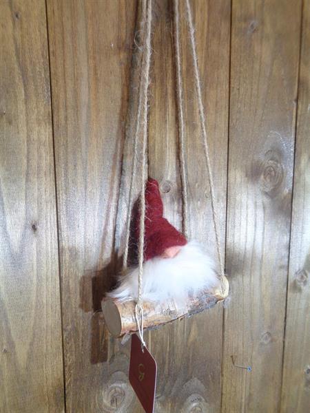 Gnome with Red Hat on Swing Ornament - Small