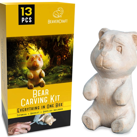 BeaverCraft DIY05 - Bear Carving Kit – Complete Starter Whittling Kit