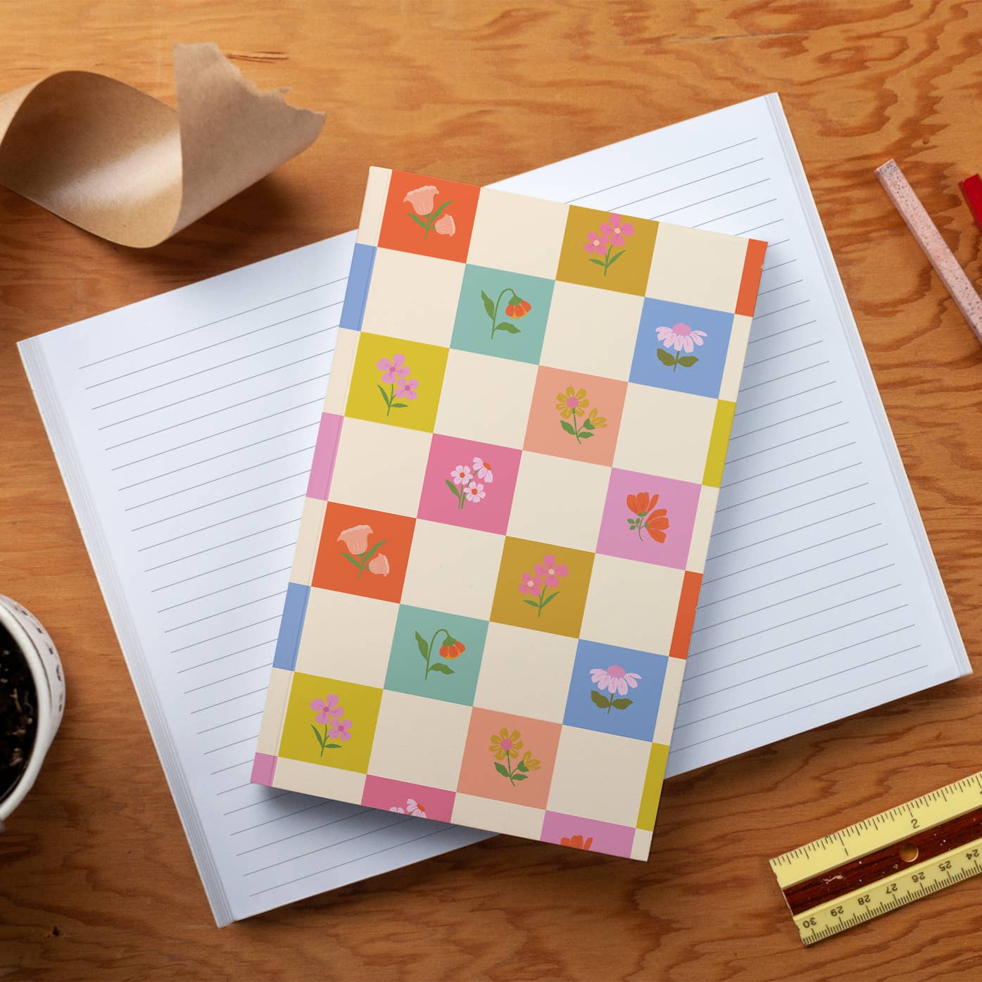 Petals and Checkers Classic Layflat Notebook