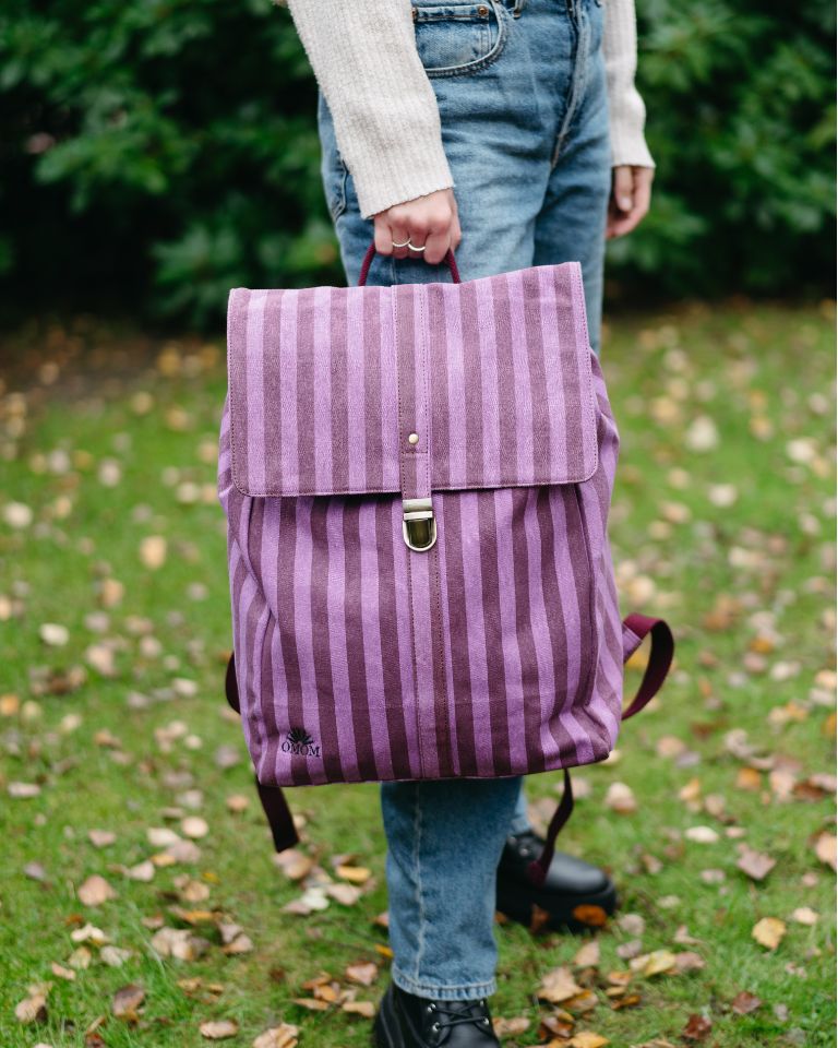 OMOM Organic Backpack - Large Striped Purple