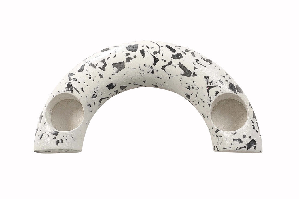 Nordic Style C Shaped Terrazzo Concrete Candle Holder- Black & White