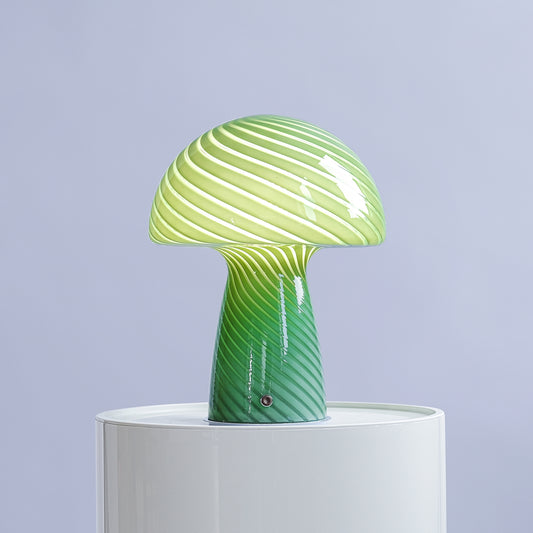 Large Glass Mushroom Lamp - Green Close Top