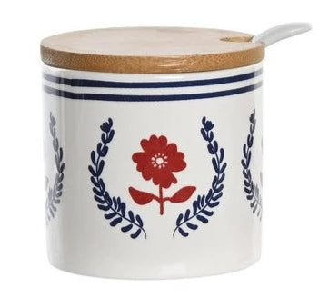 Bamboo Dolomite Sugar Bowl - Red & Blue