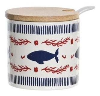 Bamboo Dolomite Sugar Bowl - Red & Blue