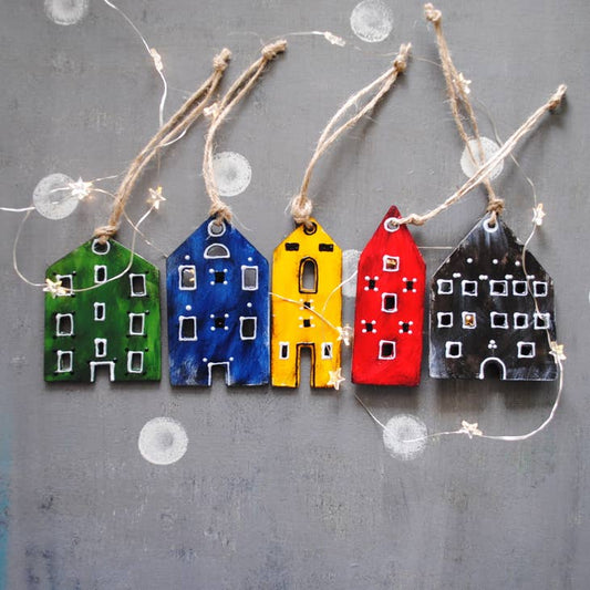 Colorful Scandinavian Houses Ornament - Blue