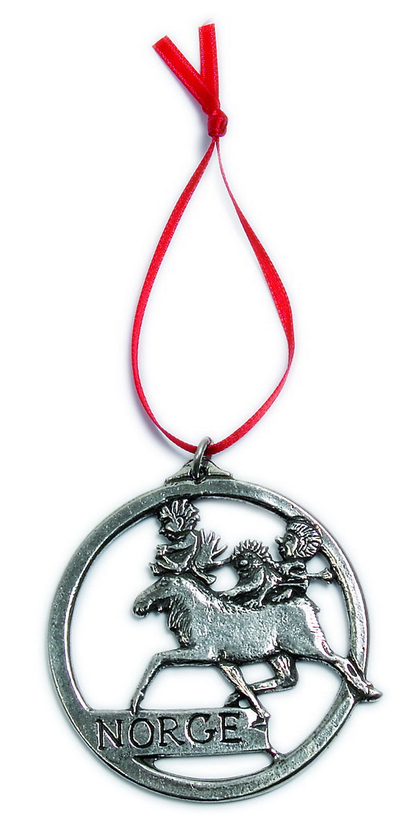 Pewter Ornament - Trolls on Moose "Norge"