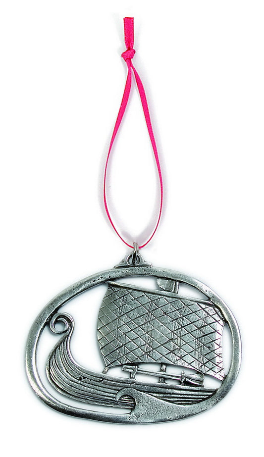 Pewter Ornament - Viking Ship with Sail