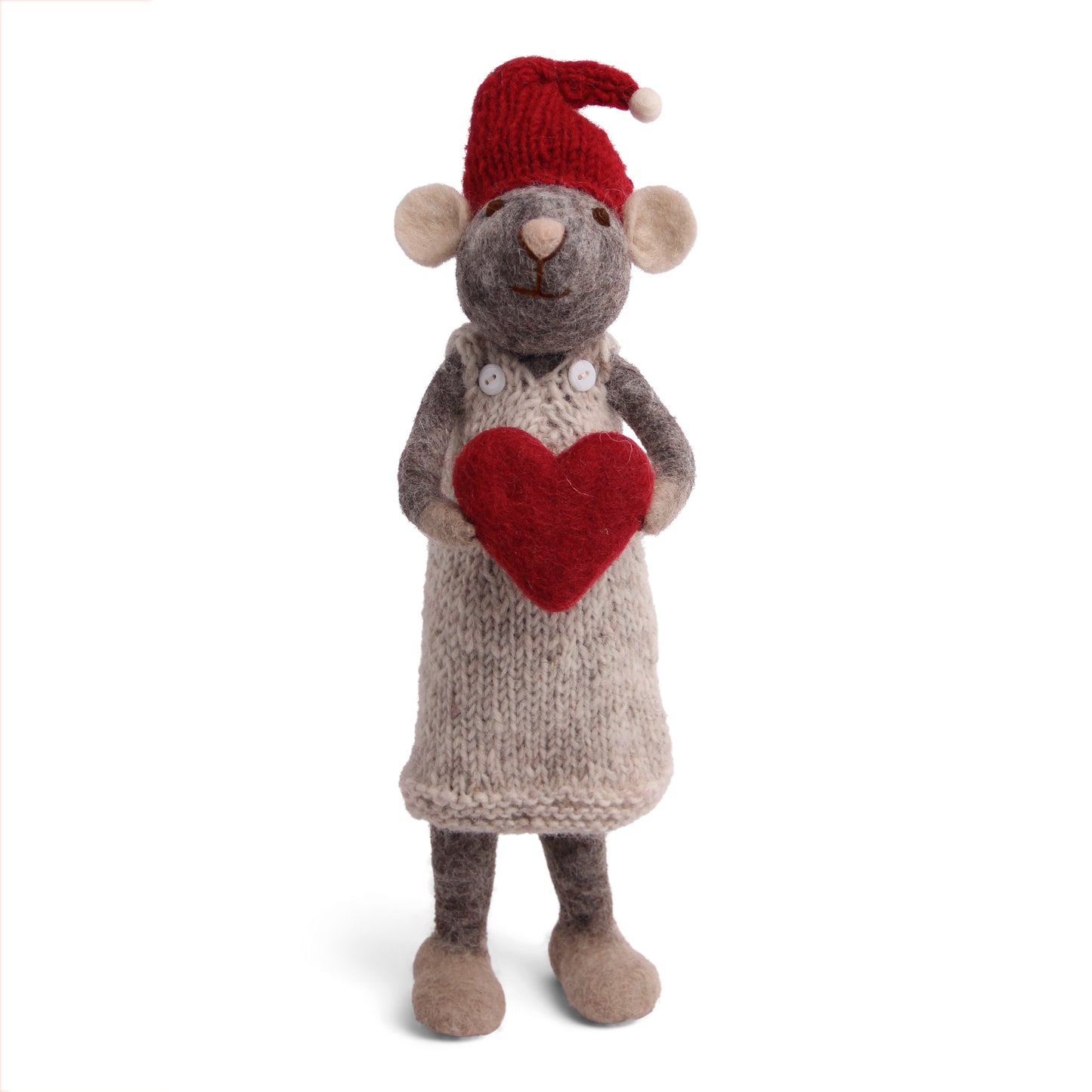 Felt Large Grey Mouse with Grey Dress and Heart