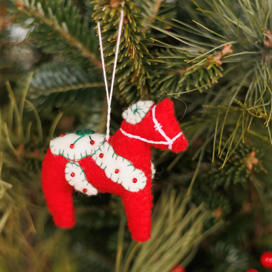 Felt Red Dala Horse Ornament