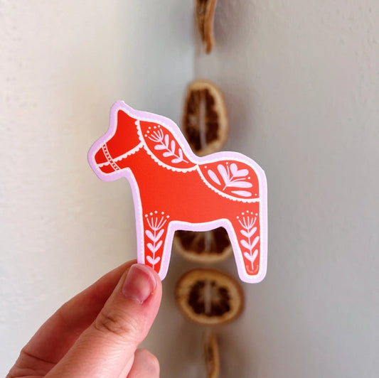 Swedish Dala Horse Sticker (Red)