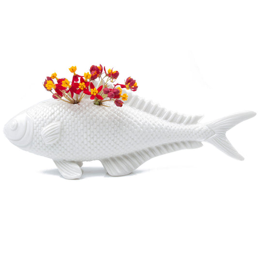 Carp Ceramic Flower Vase - White