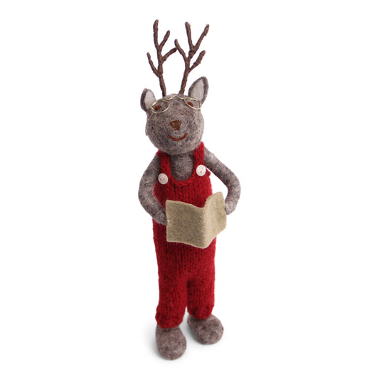 Felt Large Grey Deer with Book