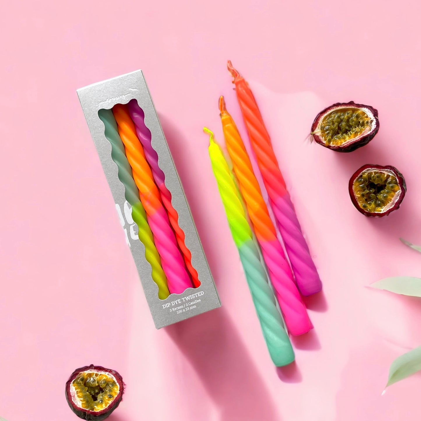 Dip Dye Twisted Candles Set of 3 - Shades of Passionfruit