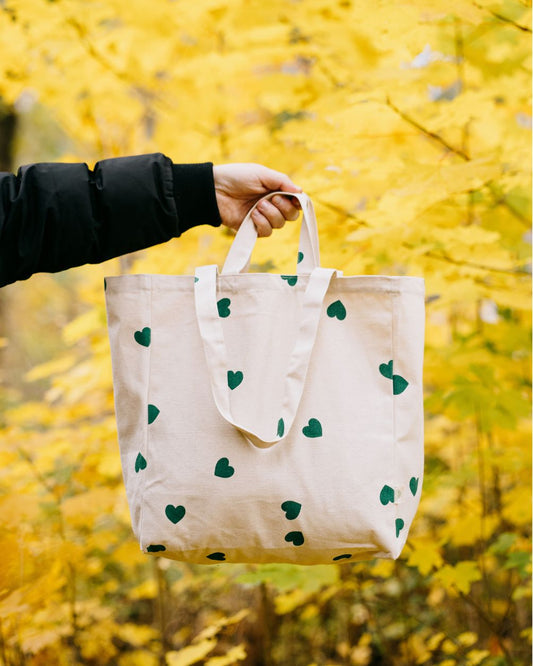 OMOM Original Organic Tote Bag - Green Hearts