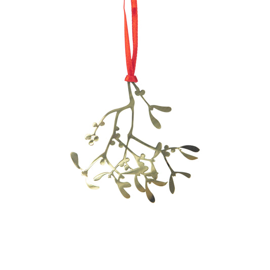 Gold Mistletoe Metal Ornament
