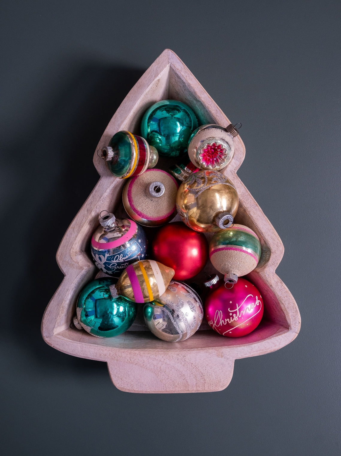 Christmas Tree Dough Bowl - Small White Wash