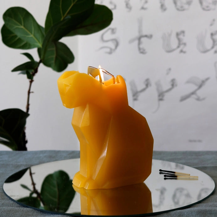 Pyropet Kisa Cat Skeleton Candle - Mustard Yellow