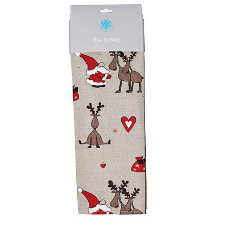 Nordic Tea Towel - Christmas Gnome & Moose