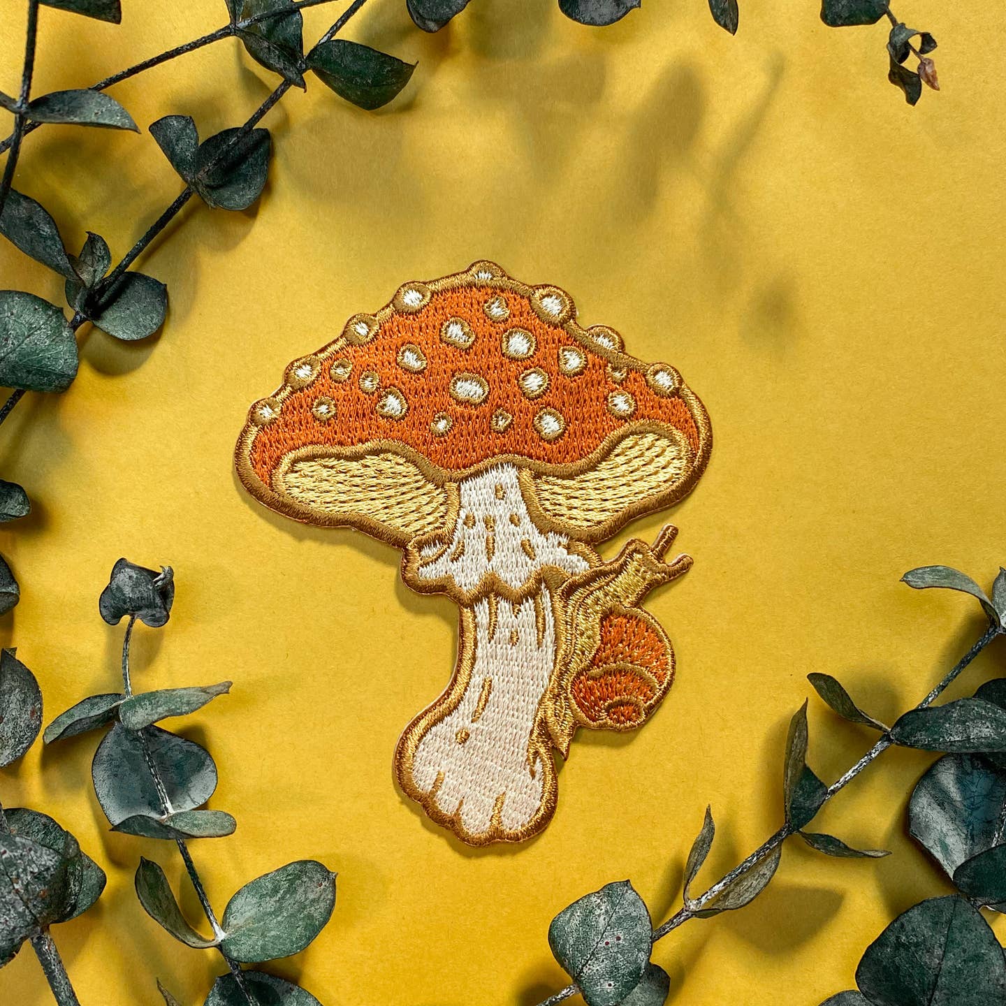 Mushroom & Snail Embroidered Iron On Patch