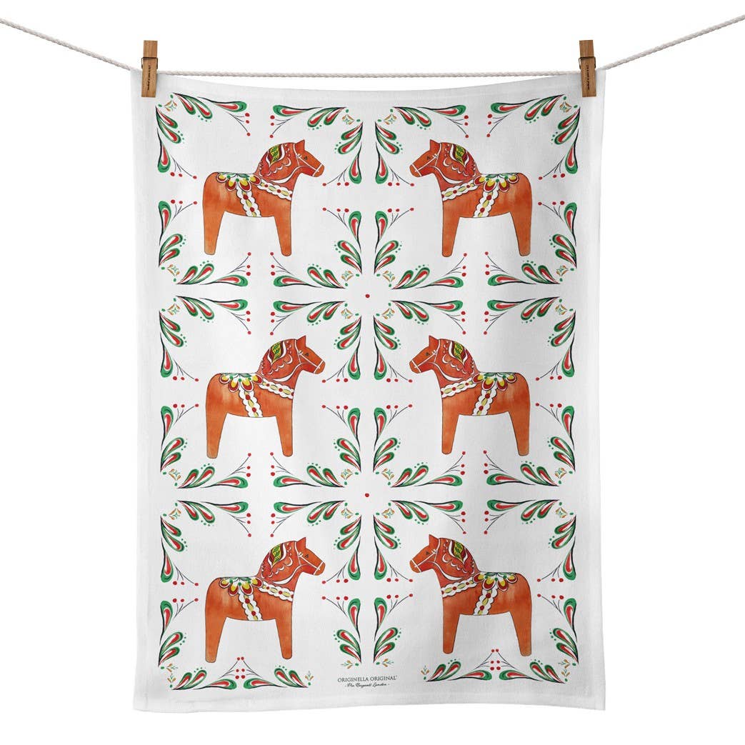 Linen Dala Horses Tea Towel