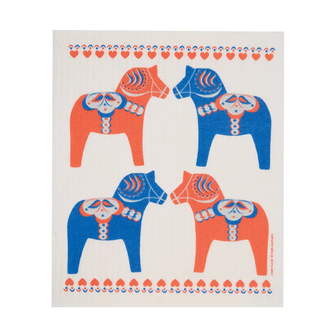 Swedish Dishcloth - Four Dala Horses