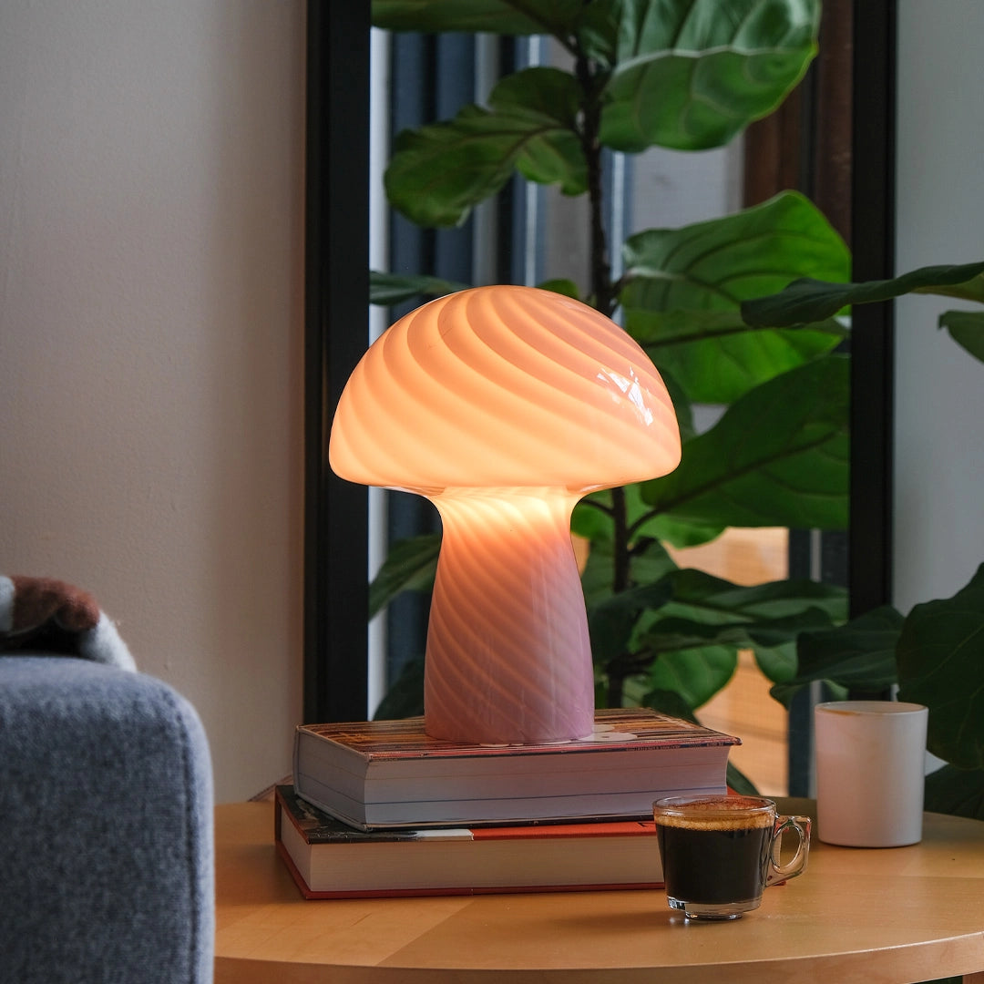 Petite Glass Mushroom Lamp - Rose Pink Close Top