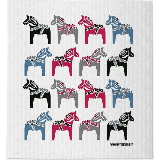 Swedish Dishcloth - Swedish Dala Horse Multi Color