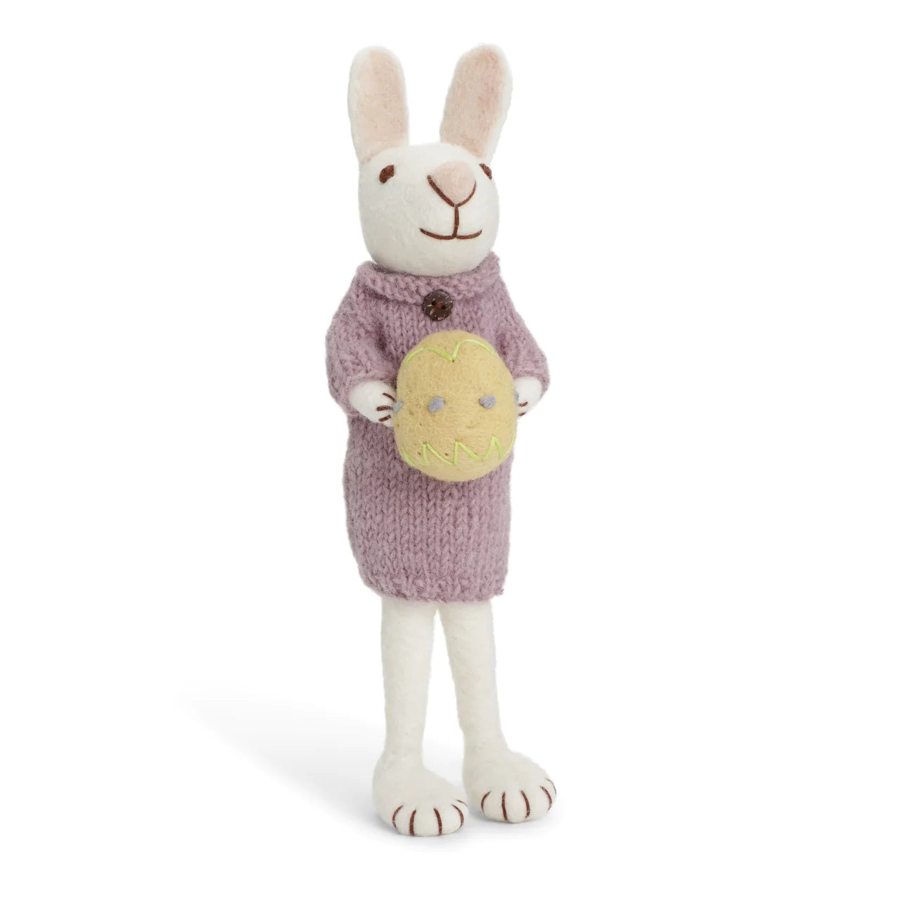 Felt Large White Bunny with Purple Dress and Yellow Egg