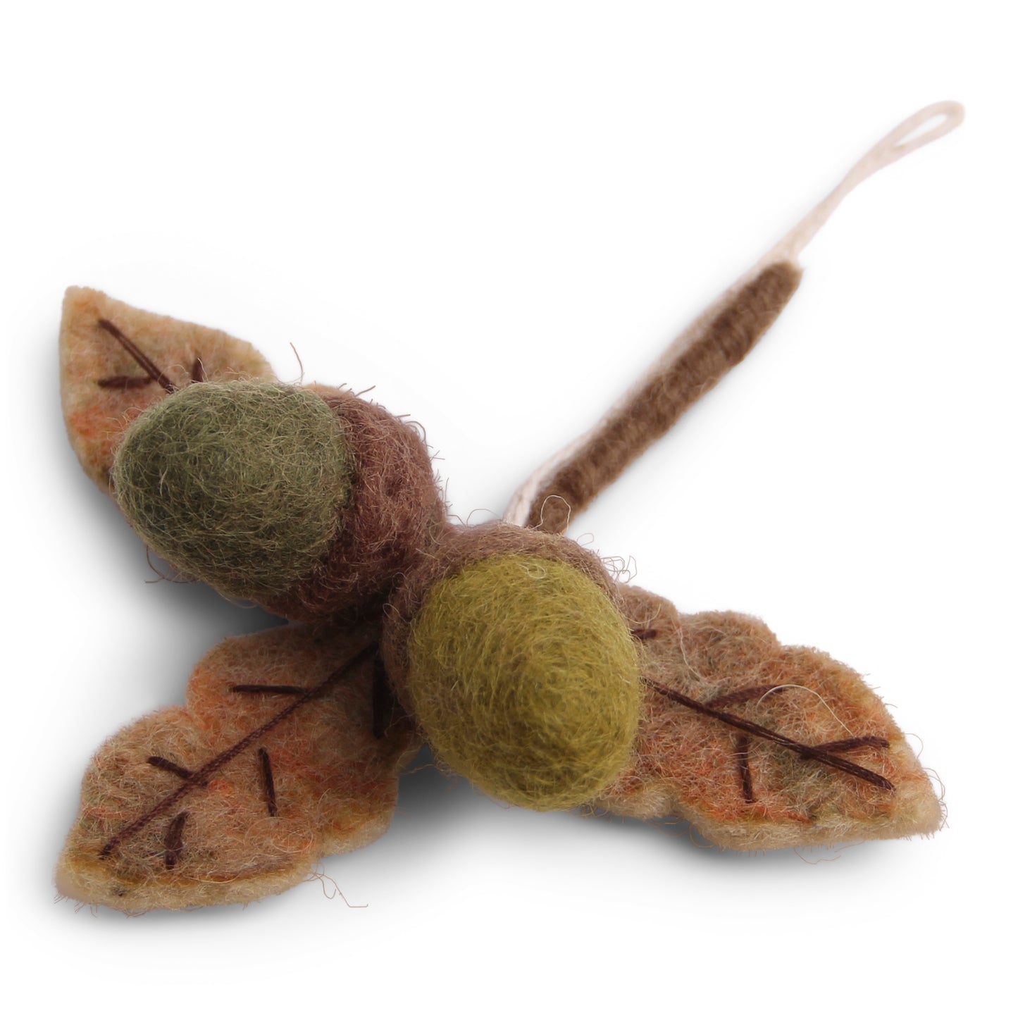 Felt Acorns on Leaves Ornament - Green