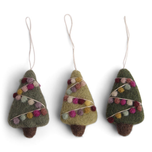 Felt Mini Christmas Tree with Deco Ornament, Set of 3