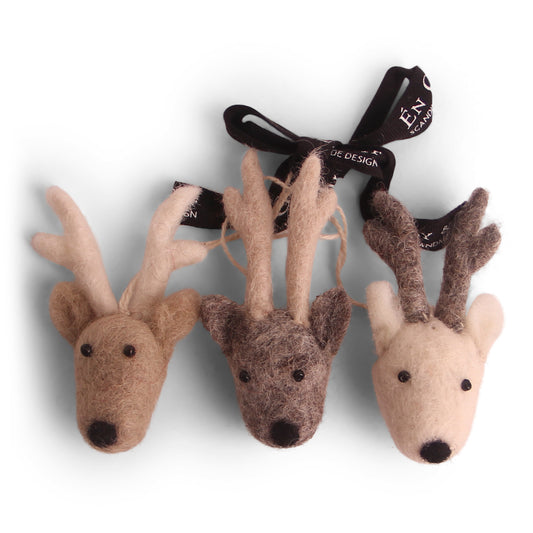 Felt Mini Reindeer Face Ornaments - Set of 3