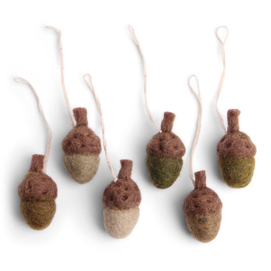 Felt Acorn Ornaments, Green, Set of 6