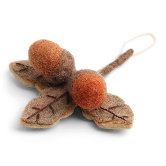 Felt Acorns on Leaves Ornament - Rust Red
