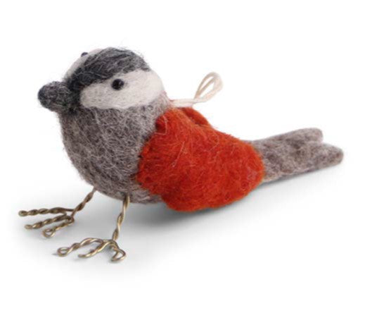 Felt Bird Ornament, Rusty Red