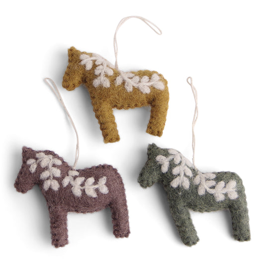 Felt Dala Horse Ornaments, Burnt, Set of 3